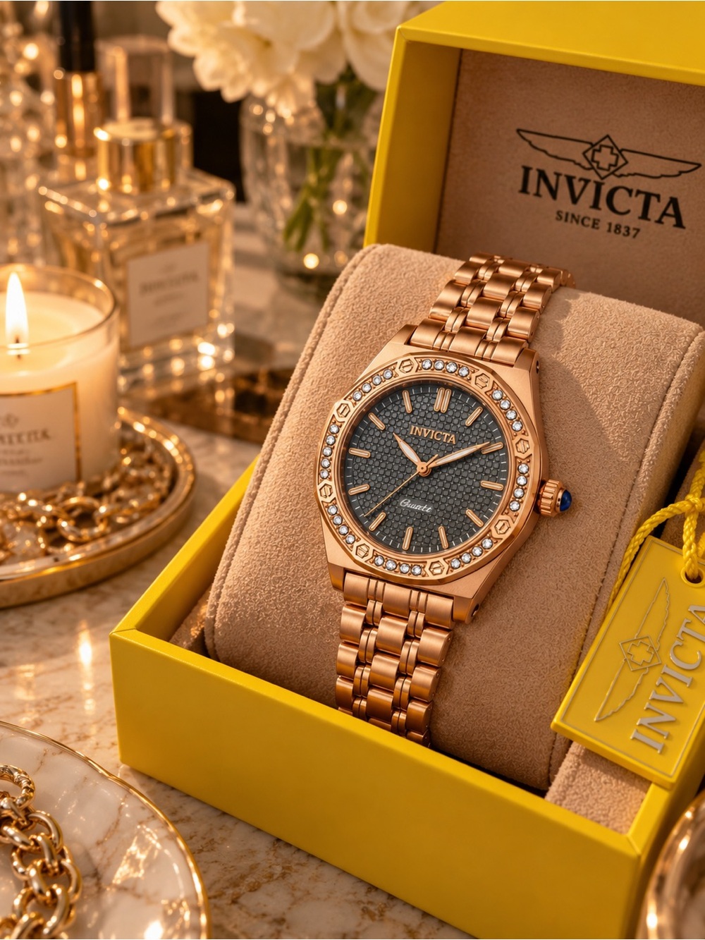 Invicta Wildflower 69371 Rose Gold Charcoal Crystal Watch NWT